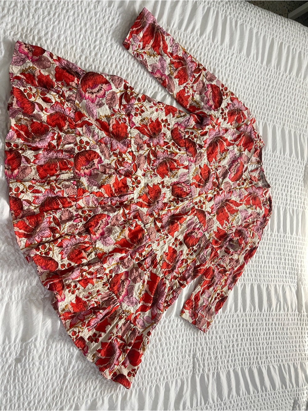 Zara Red & Pink Floral Textured Dress
